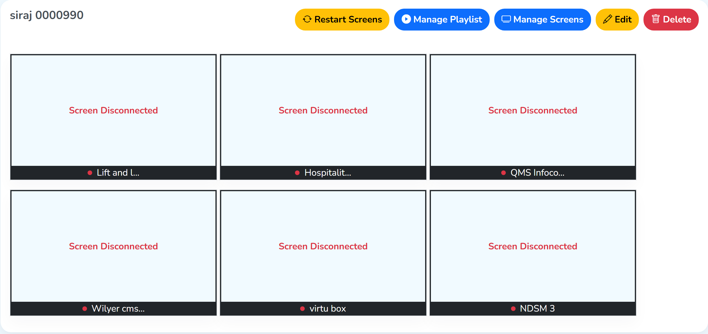 A batch card, with its name, its row of buttons and the screens in the batch below them