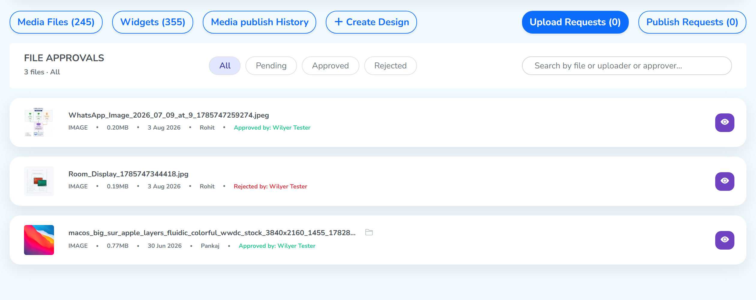 The Upload Requests tab, holding the uploads waiting for review