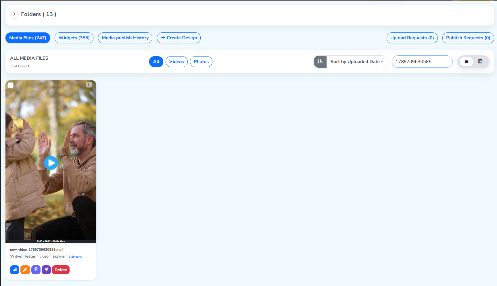 Searching the media grid by the unique file ID