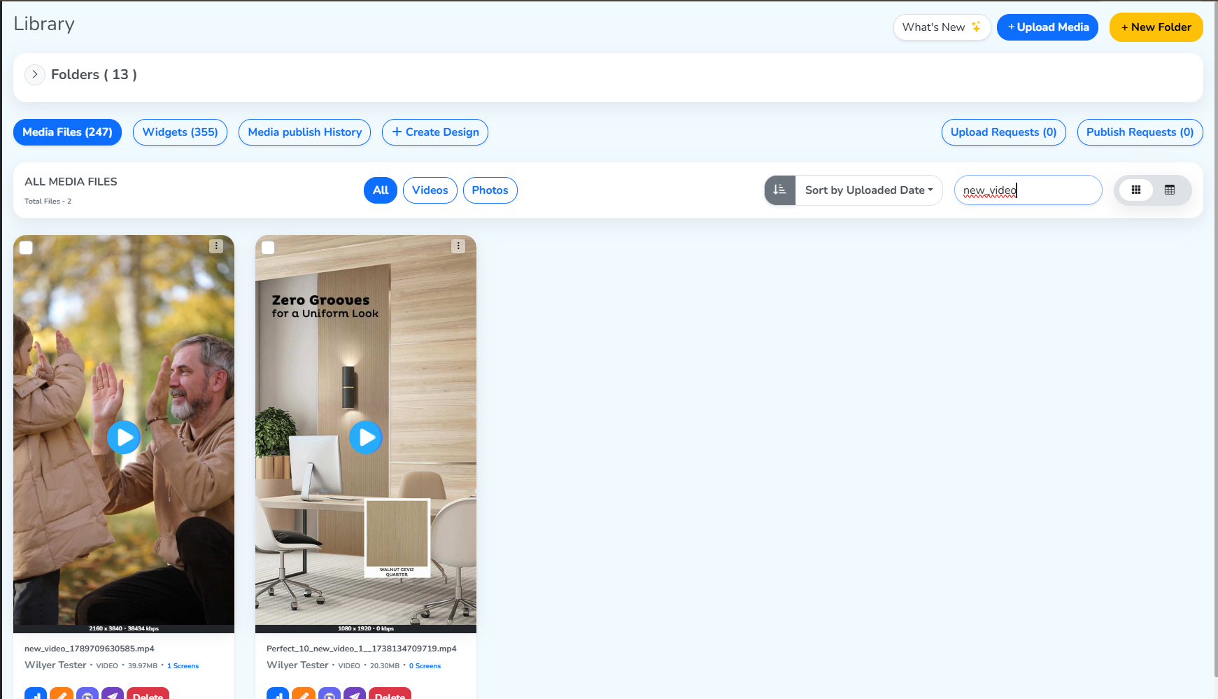 Searching the media grid by file name