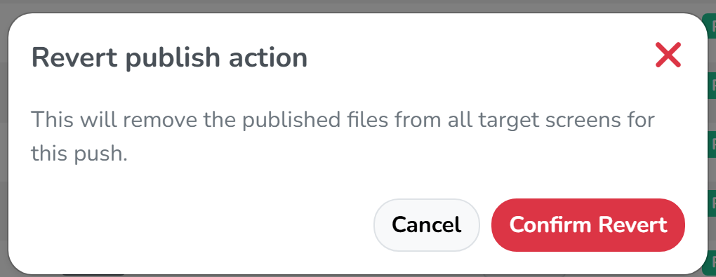 The Revert publish action warning, with its Cancel and Confirm Revert buttons