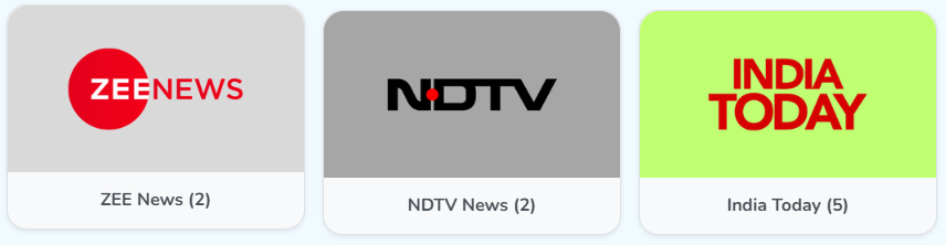 The ZEE News, NDTV News and India Today widget type cards