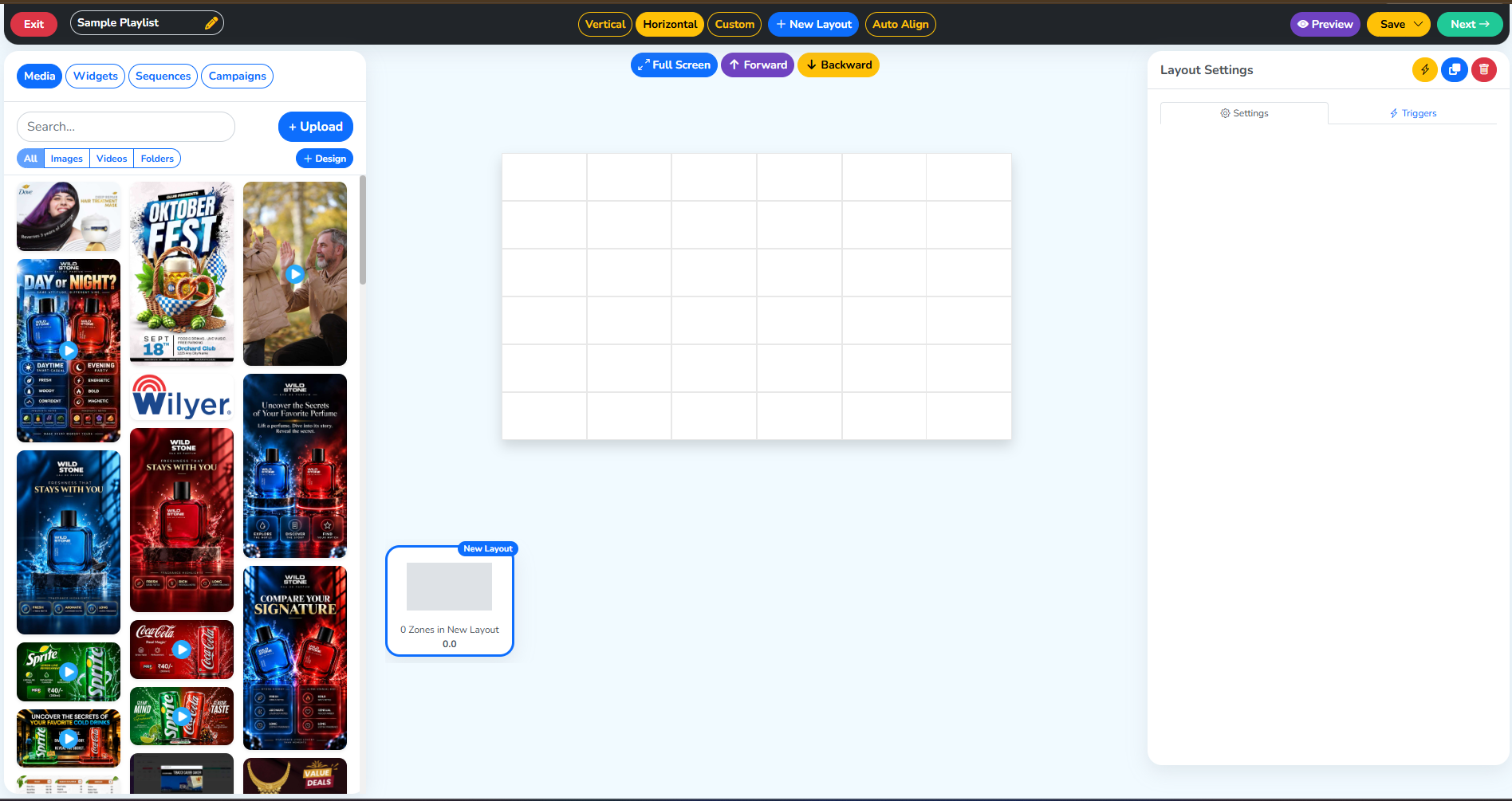 The playlist customizing panel