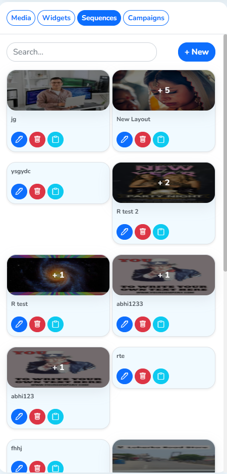 The Sequences tab, with the + New button