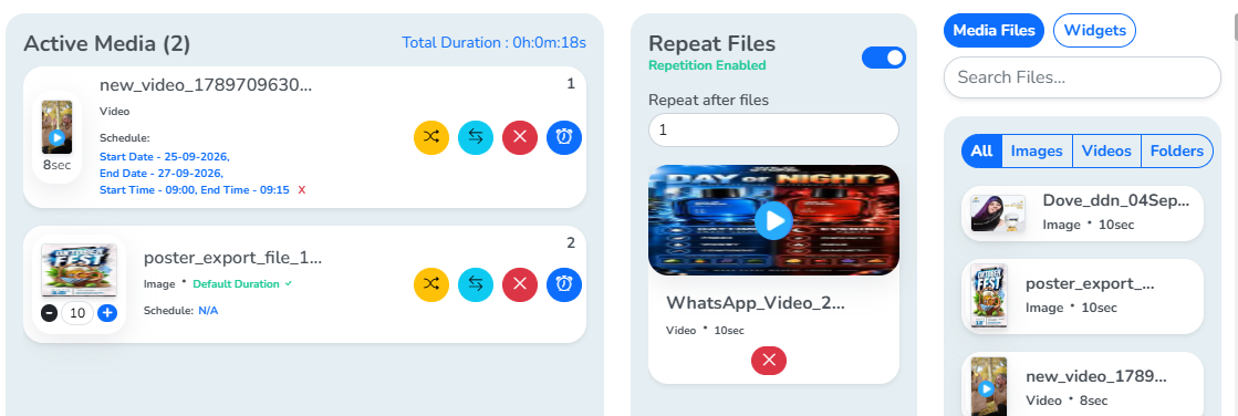 Repeat Files enabled, with Repeat after files set to 1