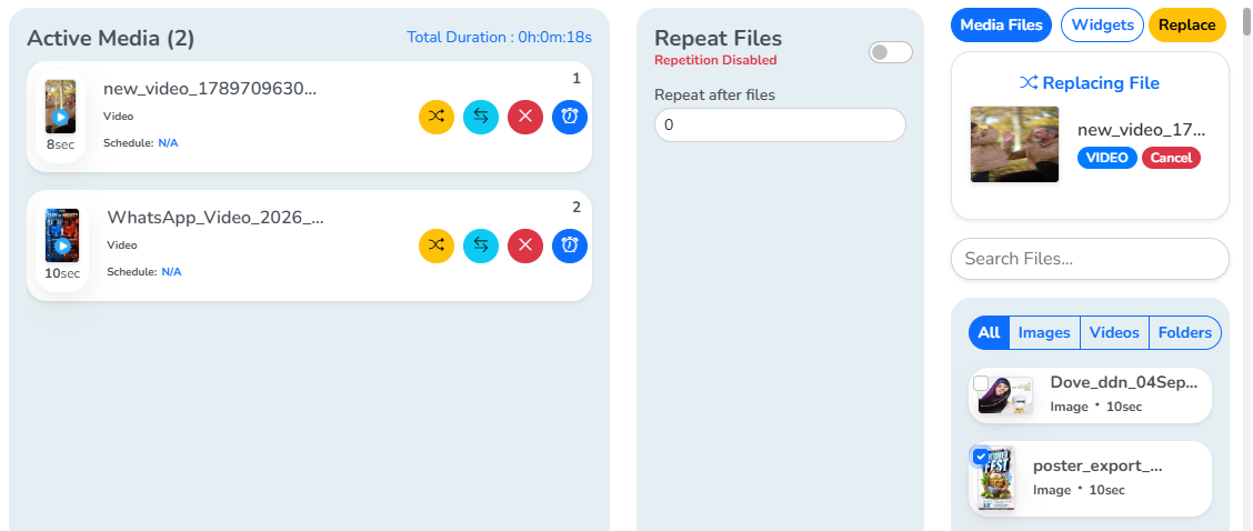 A file selected on the right, with the Replace pill at the top