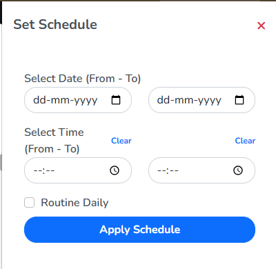 The Set Schedule panel