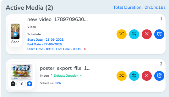 The applied schedule shown in Active Media, alongside the file