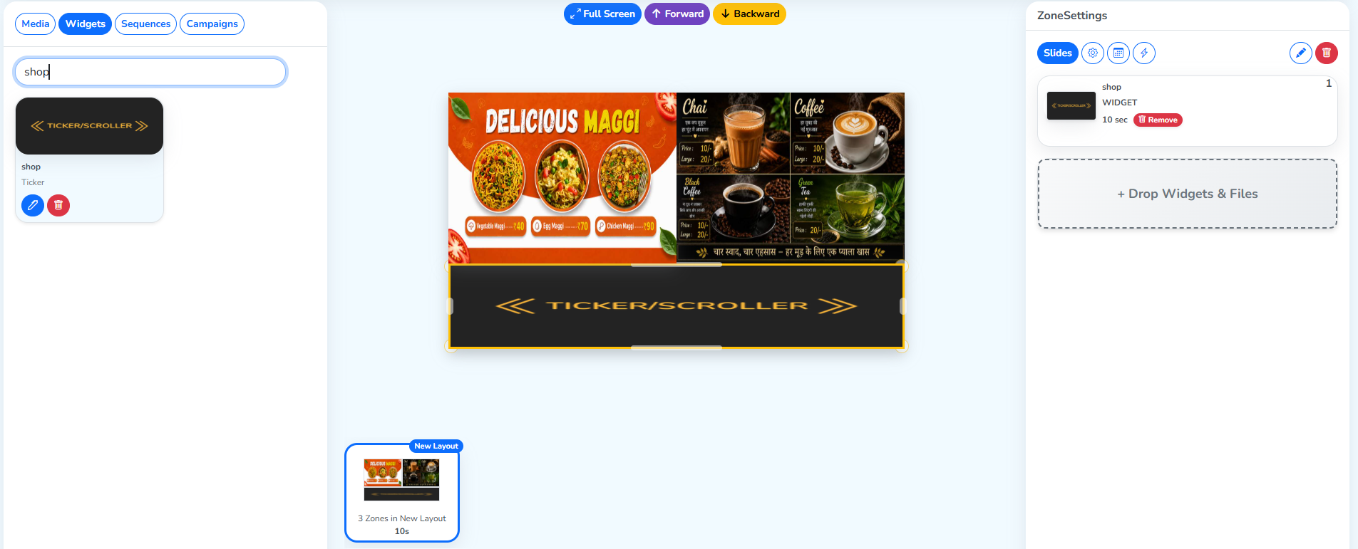 A ticker widget added to the layout