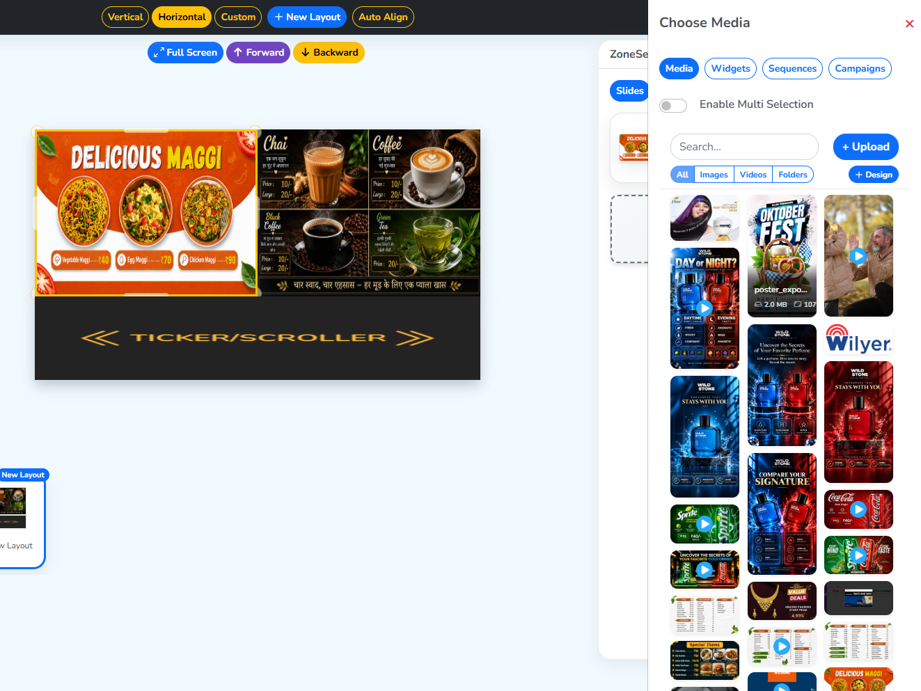 The Choose Media panel, with Enable Multi Selection