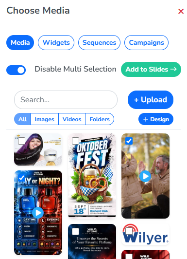 Multi selection enabled, with two files ticked and the Add to Slides button