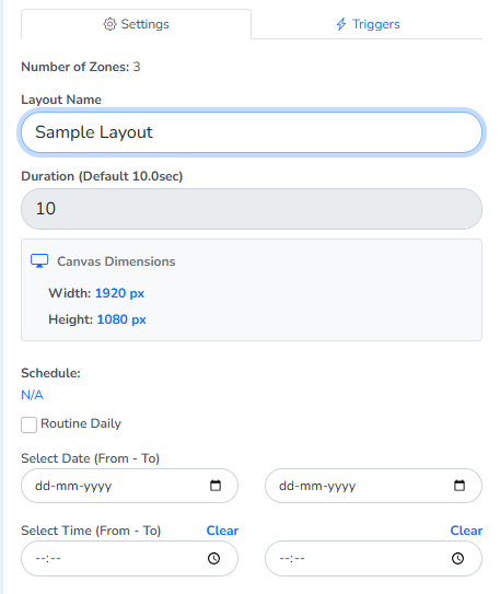 The Layout Name field, changed to Sample Layout