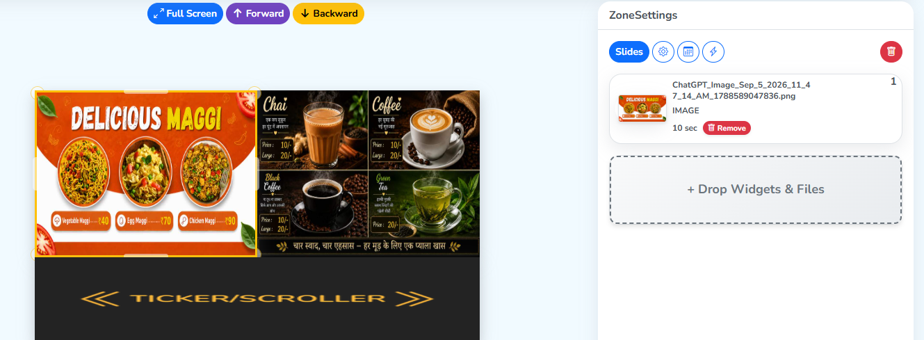 The Slides tab in Zone Settings, with Drop Widgets & Files below it