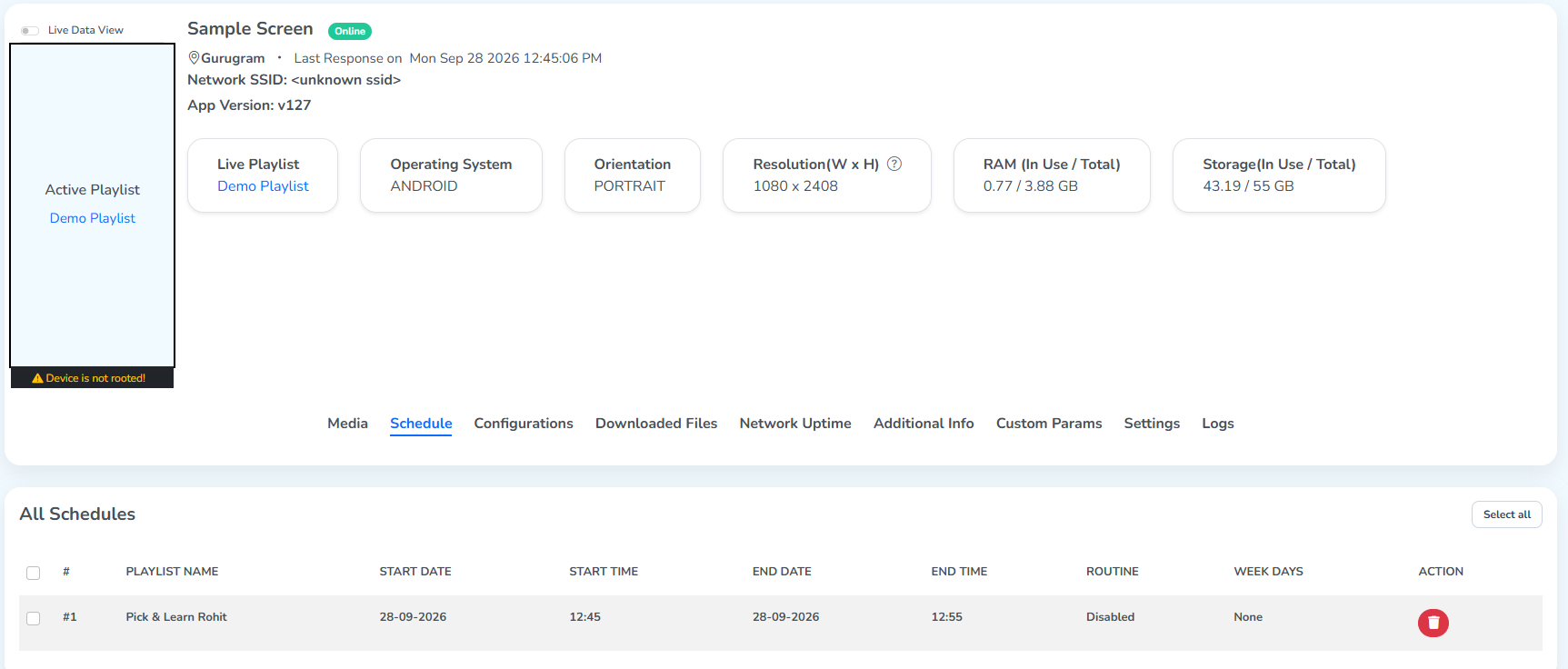 All Schedules on Sample Screen, now listing the Pick & Learn Rohit schedule