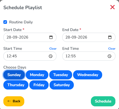 Routine Daily turned on, with Choose Days shown below the Start and End Time
