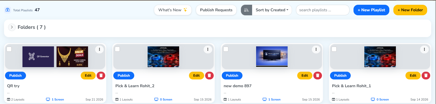 Playlists sorted by created date, with the direction arrow beside the sort menu