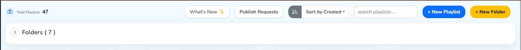 The Playlists page's top toolbar, above the Folders bar