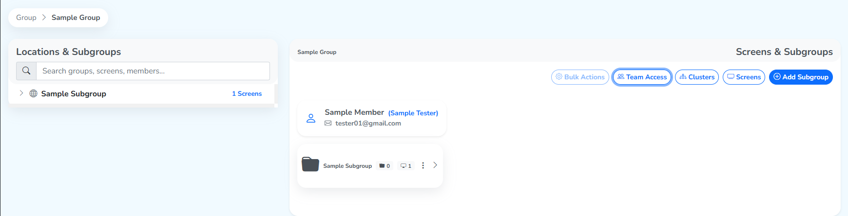The group's page, with the new member's card highlighted alongside its subgroup