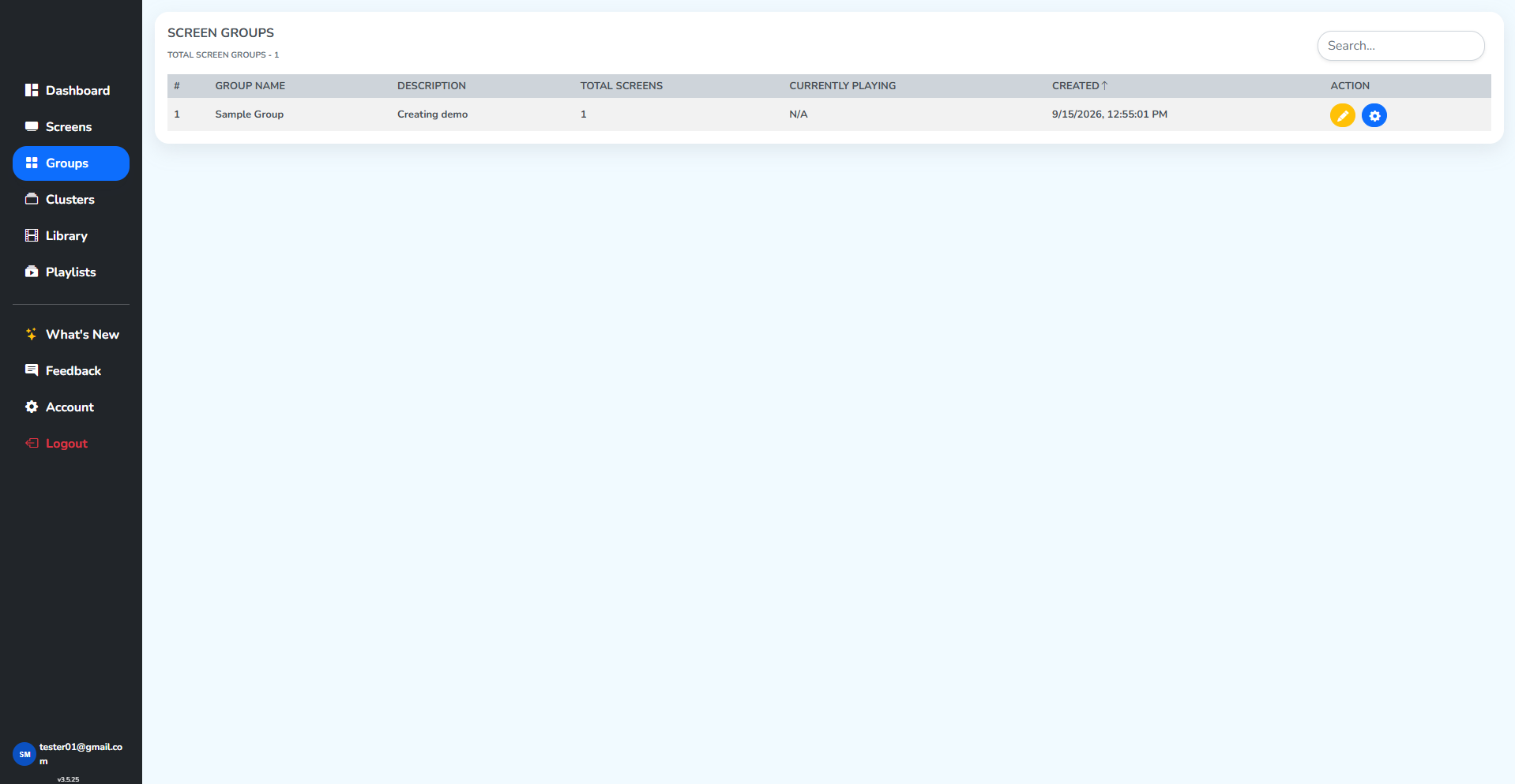 The new user's Groups section, listing only Sample Group